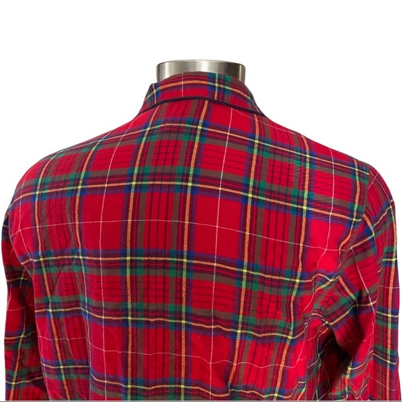 Land’s End Button Front Super Soft Cotton Red Green Orange Plaid Shirt Men’s LT - Picture 6 of 11